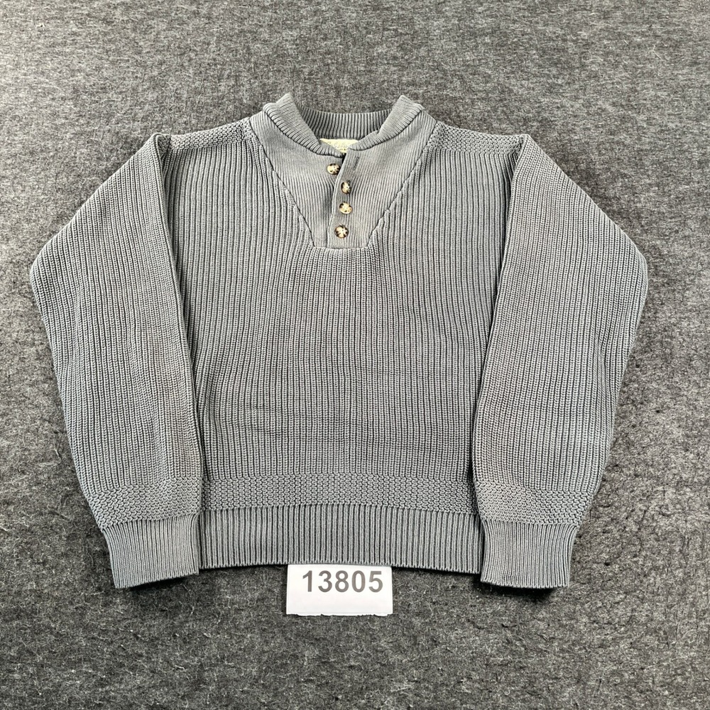 Cabela's Henley Sweater Mens Large Gray Knitted Cotton Long Sleeve Pullover